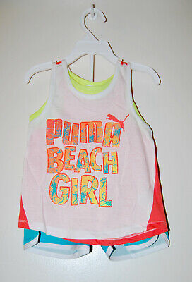 NWT Puma Little Girls Orange Beach Girl 2pc Tank Top & Shorts Set sz 4