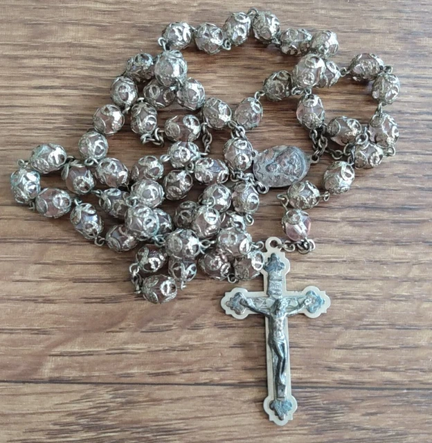 Vintage Rosary Crucifix Jesus Cross Light Pink Beads Mary Necklace