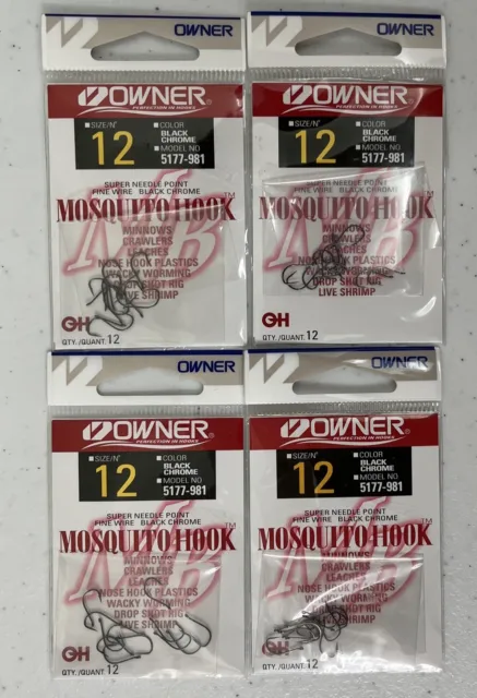 LOT OF 4 Owner Mosquito Hook Size 12 Black Chrome 12 Units - 5177