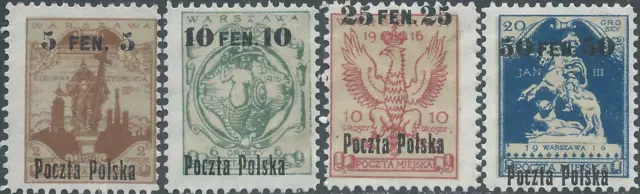 Poland POLONIA 1918 the WARSAW Issues, moved to 25/10 Gr and 50/20 Gr MINT