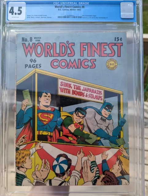 World's Finest Comics #8 Nice Golden Age Batman Superman DC Comic 1942 CGC 4.5
