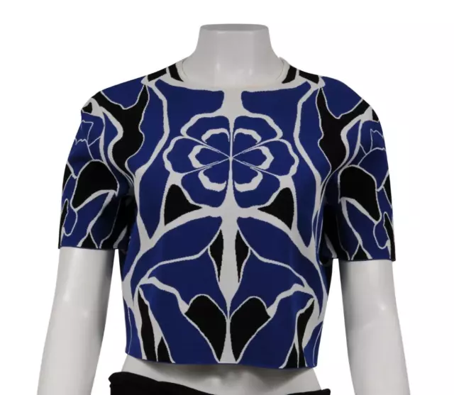 Alexander McQueen Womens Floral Knit Top XXL Blue White Black Viscose Blend