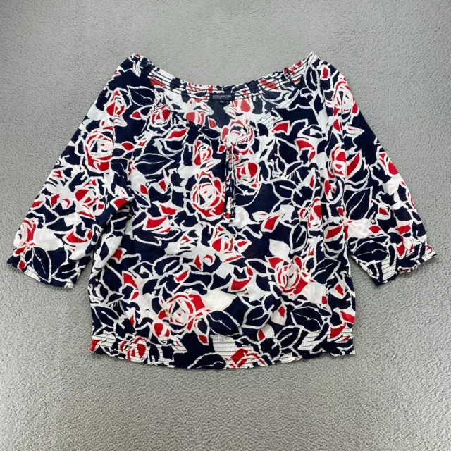 Jones New York Top Womens 3X Off the Shoulder Floral Red White Blue 3/4 Sleeves