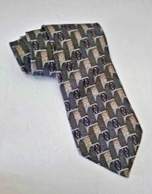 Pierre Cardin Necktie 100% Silk Olive Blue Gold Grey Mens L 57 W 4 Classic