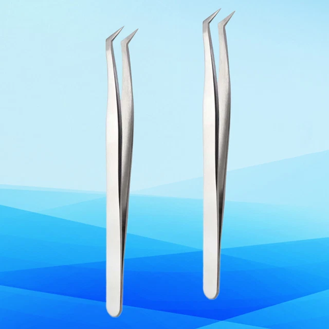2 Pcs False Lashes Extension Tweezers Professional Tweezers Golden Feather Clip