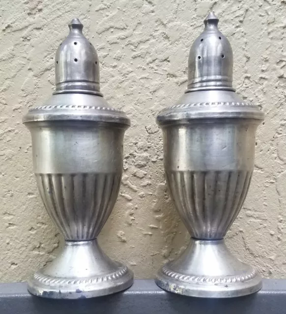 Vintage 4.5" Sterling Silver Salt/Pepper Shakers Weighted Glass Lined