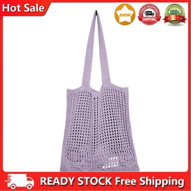 Borsa a tracolla donna cava a maglia semplice shopper all'uncinetto (viola)