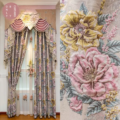 New Pink Thickened Three-dimensional Jacquard Shading Curtain Room Villa Valance