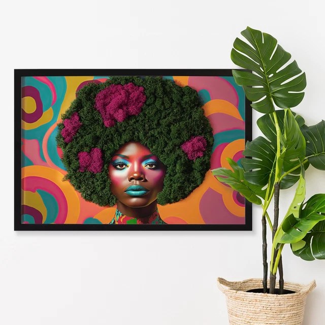 Decorazione da Parete Muschio Cornice MDF nero 60x40 cm Donna con capelli afro