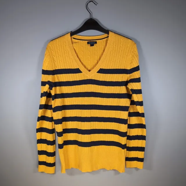 Maglione giallo Tommy Hilfiger taglia XL a righe bombee lavorato a maglia donna dimagrante