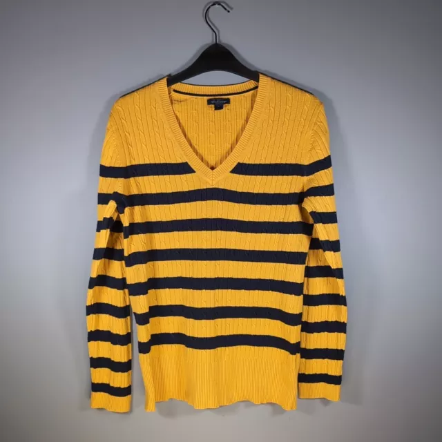 Tommy Hilfiger Jumper Size XL Yellow Bumblebee Stripes Knit Slimming Woman