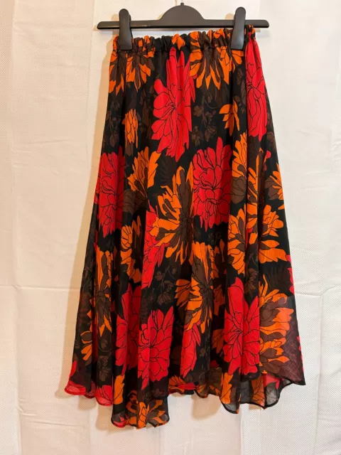 Vintage Maxi Skirt Size 4 Red Orange Black Boho Hippie Gypsy Peasant Folk Floral