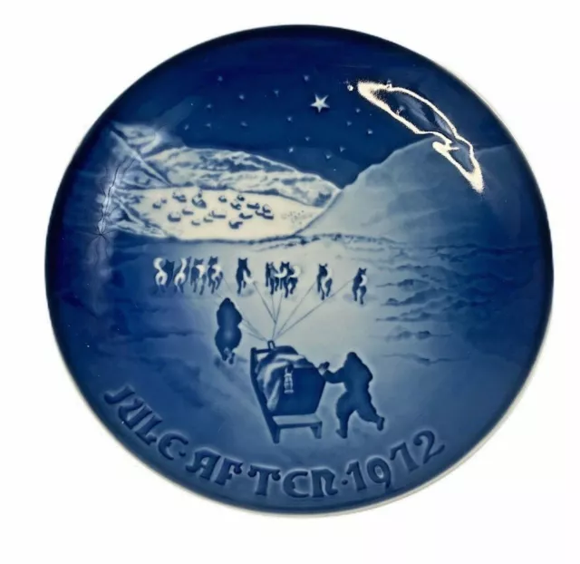 Bing Grondahl Blue & White 1972 Jule After 7" Plate Christmas in Greenland w/Box