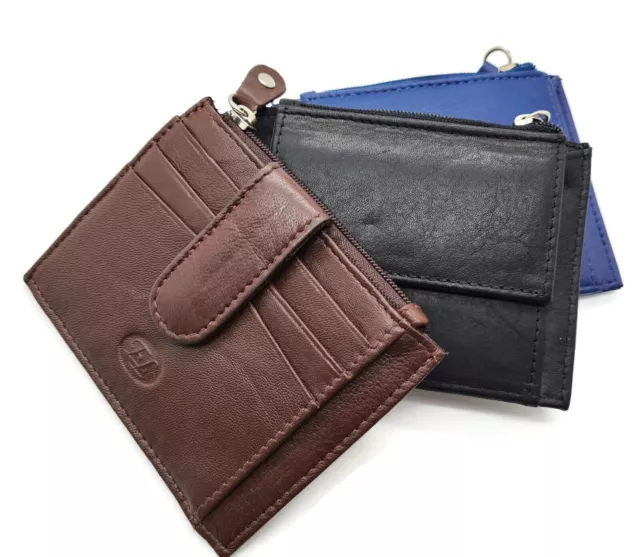 Unisex Real Cuero Porta Tarjetas de Crédito Cartera Dinero Moneda Monedero Bolsa