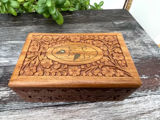Vintage Handmade Indian Carved Wooden Box 3