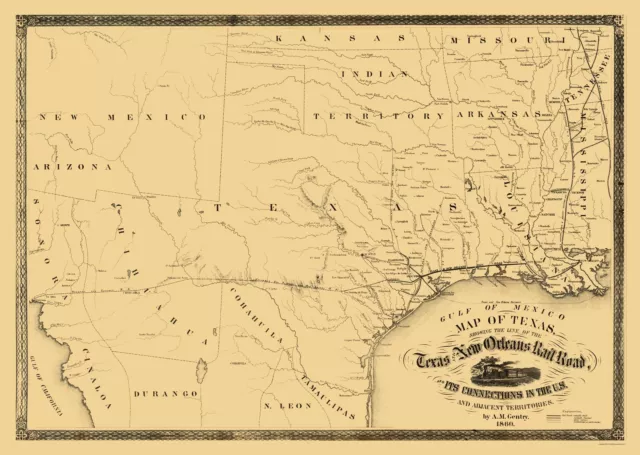 Texas and New Orleans Railroad - Gentry 1860 - 23.00 x 32.35