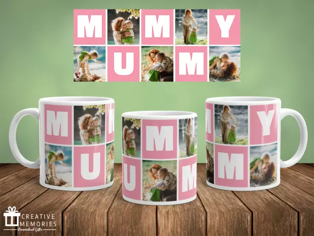 Personalised Photo Mother's Day Mug Gift - Coffee Cup - Mummy Pink Xmas