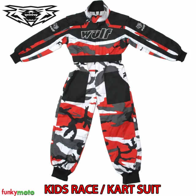 Motocross Race Suit Wulf Kids Cub Kart Suit Overall Camo Red Quad Dirt Pit Bmx