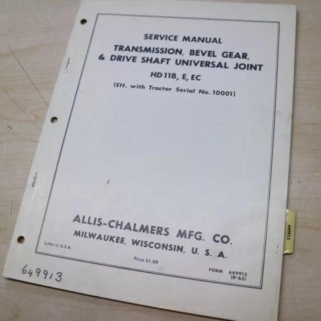 ALLIS CHALMERS HD-11B 11E 11EC ENGINE CLUTCH Torque Converter Service Manual