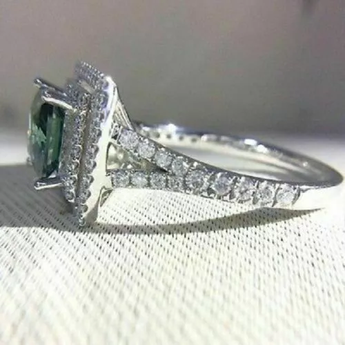 3.20CT PRINCESS CUT Emerald & CZ Art Deco Anniversary 935 Argentium ...