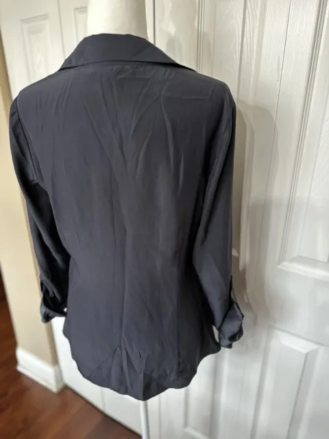 Lafayette 148 Blouse 100% Silk Dark Charcoal Long Sleeve Cowl Neck Size 12 2