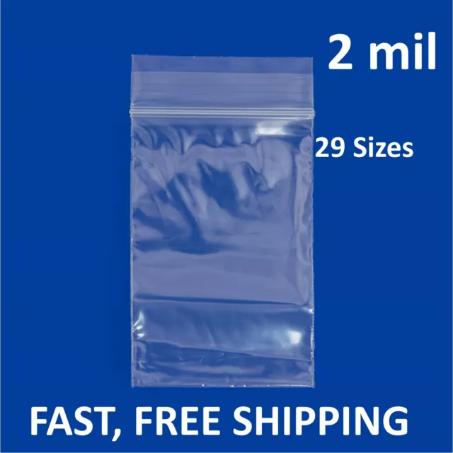 Clear Reclosable Zip Seal 2Mil Bags Poly Baggies Jewelry Plastic 2 Mil Top Lock