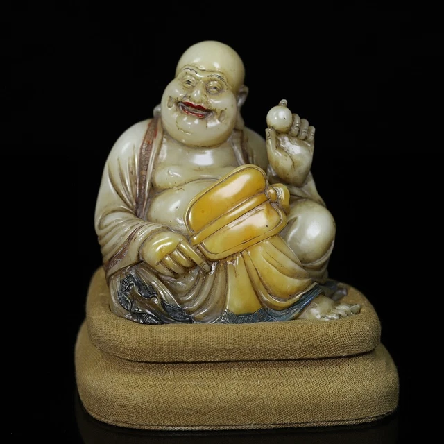 Chinese Exquisite Handmade Maitreya Buddha carving Shoushan Stone Statue