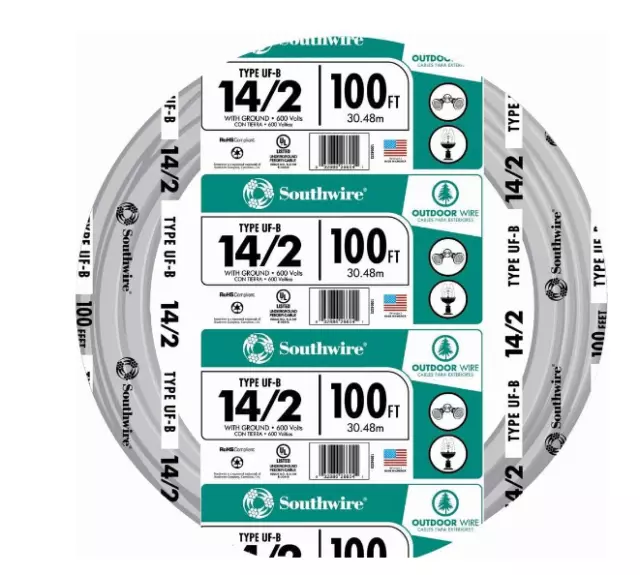 Underground Building Electrical 100 Ft. 14-2 Gray Solid UF-B W/G Wire Outdoor