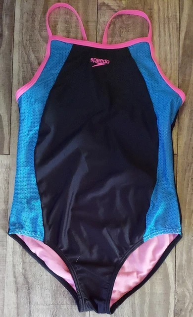 SPEEDO One Piece Swimsuit Girls Youth Large Bright Pink, Dark Aqua, Black