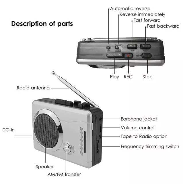 AM/FM Portable Pocket Radio and Voice Audio Personal Cassette Recorder Player 3