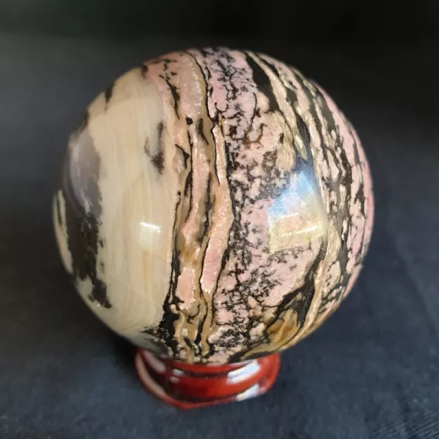 51mm Genuine Natural Black Pink Banded Rhodonite Sphere