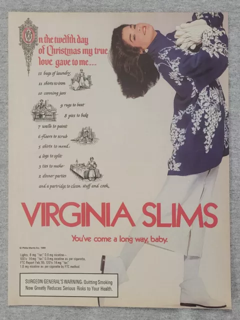 1986 MAGAZINE ADVERTISEMENT Page Virginia Slims Cigarettes Woman Print