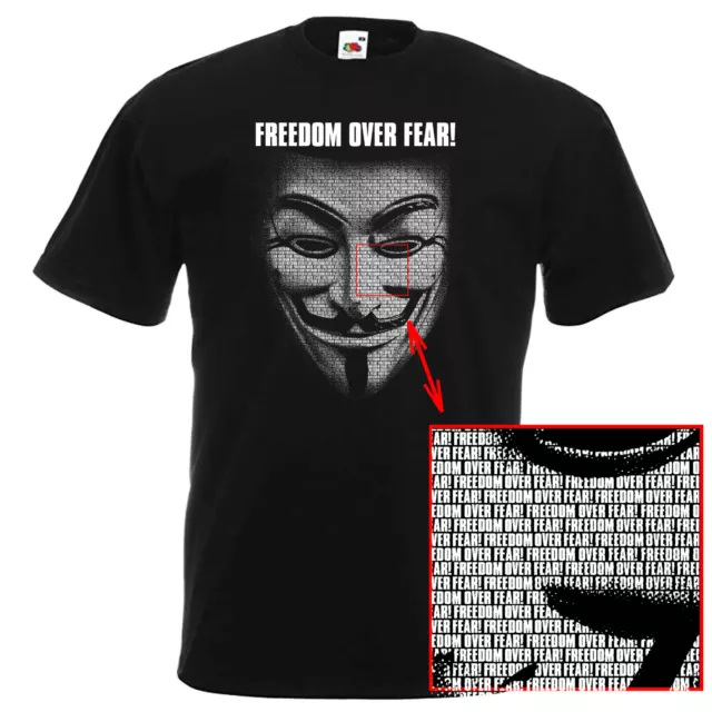 FREEDOM OVER FEAR Anonymous mask T-Shirt Funny tshirt Vendetta DISOBEY present