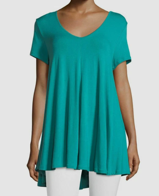 $58 Joan Vass Womens Blue Santina Turquoise Empire-Waist Jersey Swing Top Size L