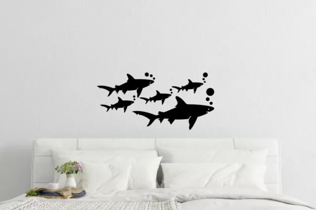 Hai Familie Schwimmen Design Zuhause Natur Tiere Wandkunst Aufkleber Vinyl Aufkleber
