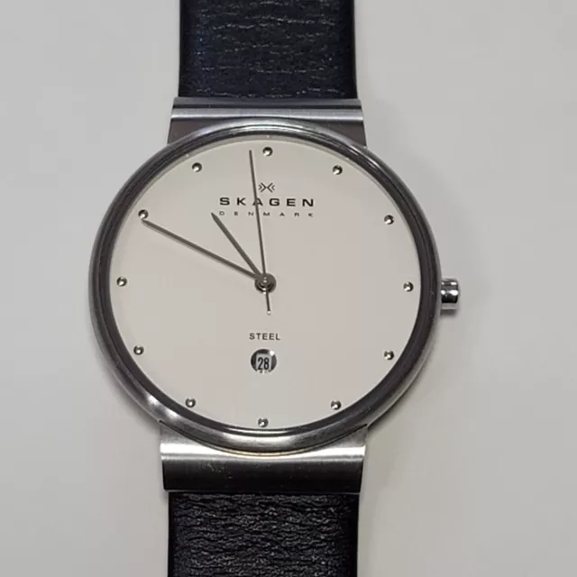 Skagen Denmark Men's Watch 355LSLW 34MM Black Leather Straps-Hard to Find Rare