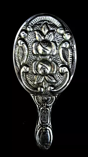 Vintage 1930 S Art Deco Signed 900 Silver Repousse Hand Mirror