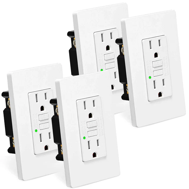 15 Amp GFCI Outlet Ground Fault Circuit Interrupter Non-TR Residential Grade × 4