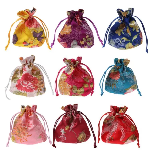 Chinese Flower Embroidery Jewelry Bag Organizer Silk Traditional Pouch