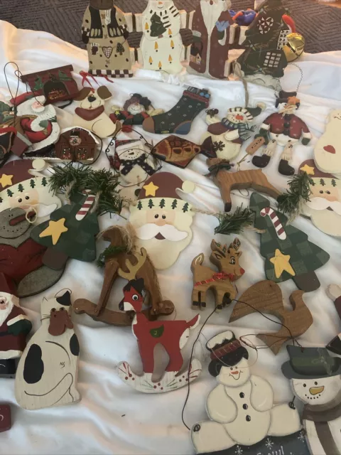 Christmas Ornaments Lot of 50 Country Barn Rustic Farmhouse Wood  Cat Deer Santa