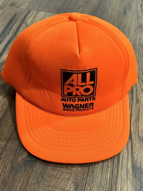 Vintage All Pro Auto Parts Wagner Blaze Orange Snapback Trucker Hat Cap Racing