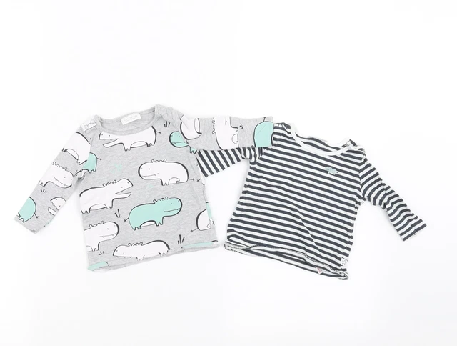 NEXT Boys Multicoloured Striped Cotton Basic T-Shirt Size Newborn Roll Neck  - T