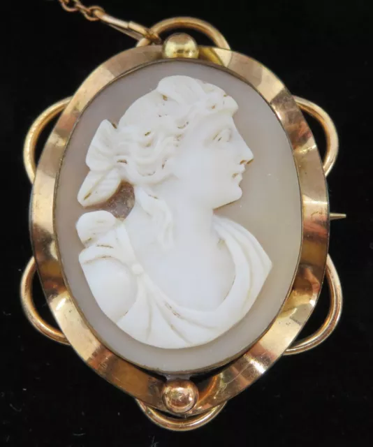 Italian carved shell cameo vintage Victorian antique classical maiden brooch C