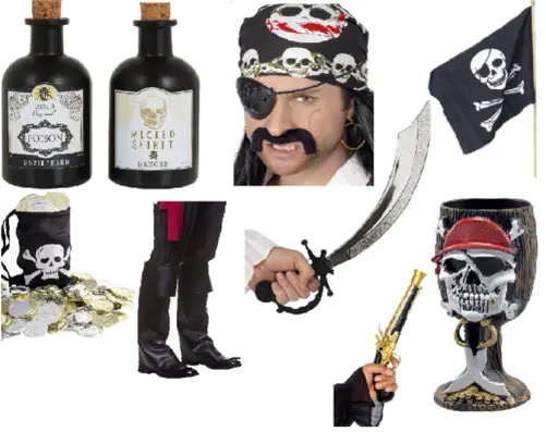 Pirata Accessori Spada Costume Bambini Adulti Eyepatch Loot Bag Boot Covers