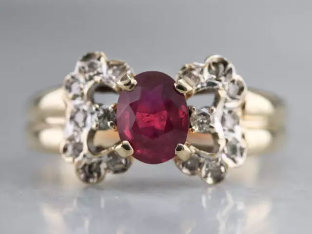 Vintage Ruby and Diamond Bow Ring