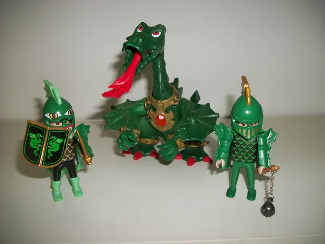 Lot de 2 chevaliers et son dragon vert Playmobil