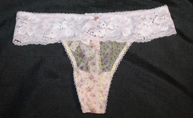 NEW VICTORIA'S SECRET Blue Floral Lace Nylon V String Thong Panties Size L  $7.98 - PicClick