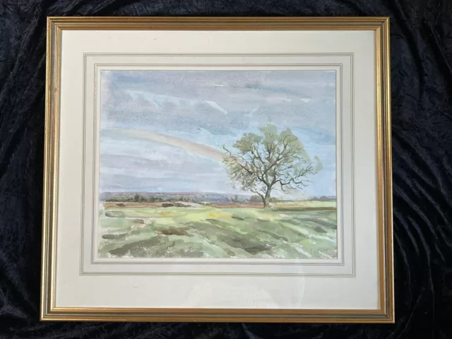 Original Watercolour “Rutland Landscape with Rainbow” signed W Tebbutt Art