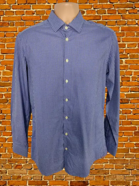 Camicia A Maniche Lunghe Da Uomo Charles Tyrwhitt Taglia Uk 35" Blu Navy Colletto