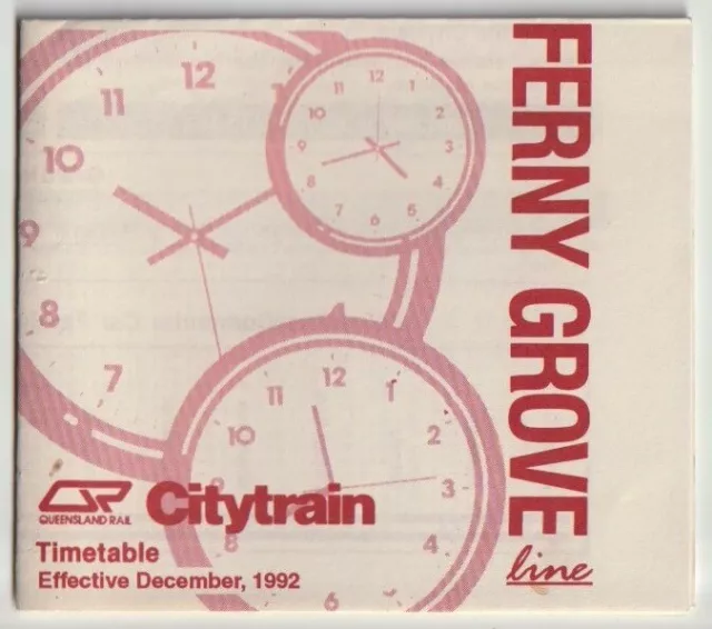 Vintage 1992 Ferny Grove Brisbane City Line Qld Railways Paper Train Timetable!!